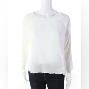 Current/Elliott Womens The Boxy Distress Long Sleeves Blouse Sugar White Cotton